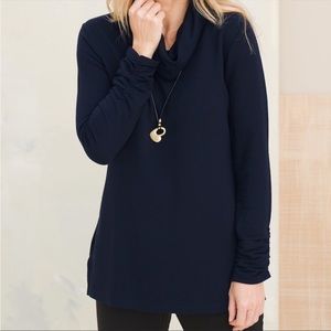 🆕 {Chico’s} Zenergy Cowl Neck Ruched Sleeve Tunic *black* NWT